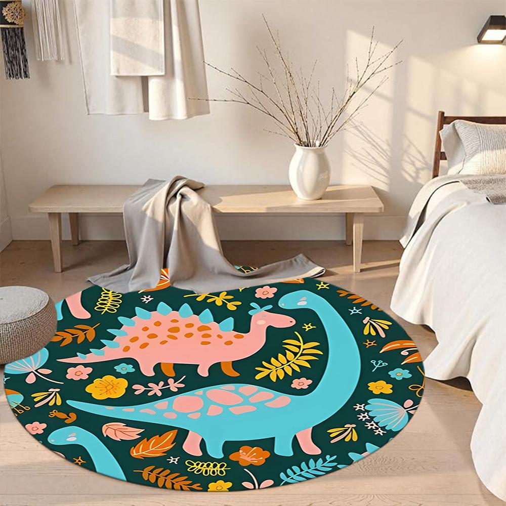 Runder Dinosaurier-Teppich Design für Wohnzimmer Schlafzimmer Eingangsbereiche Spielzimmer Rutschfester Runder Teppich Büro Heimdeko Perfekte Geburtstags-Weihnachtsgeschenkidee