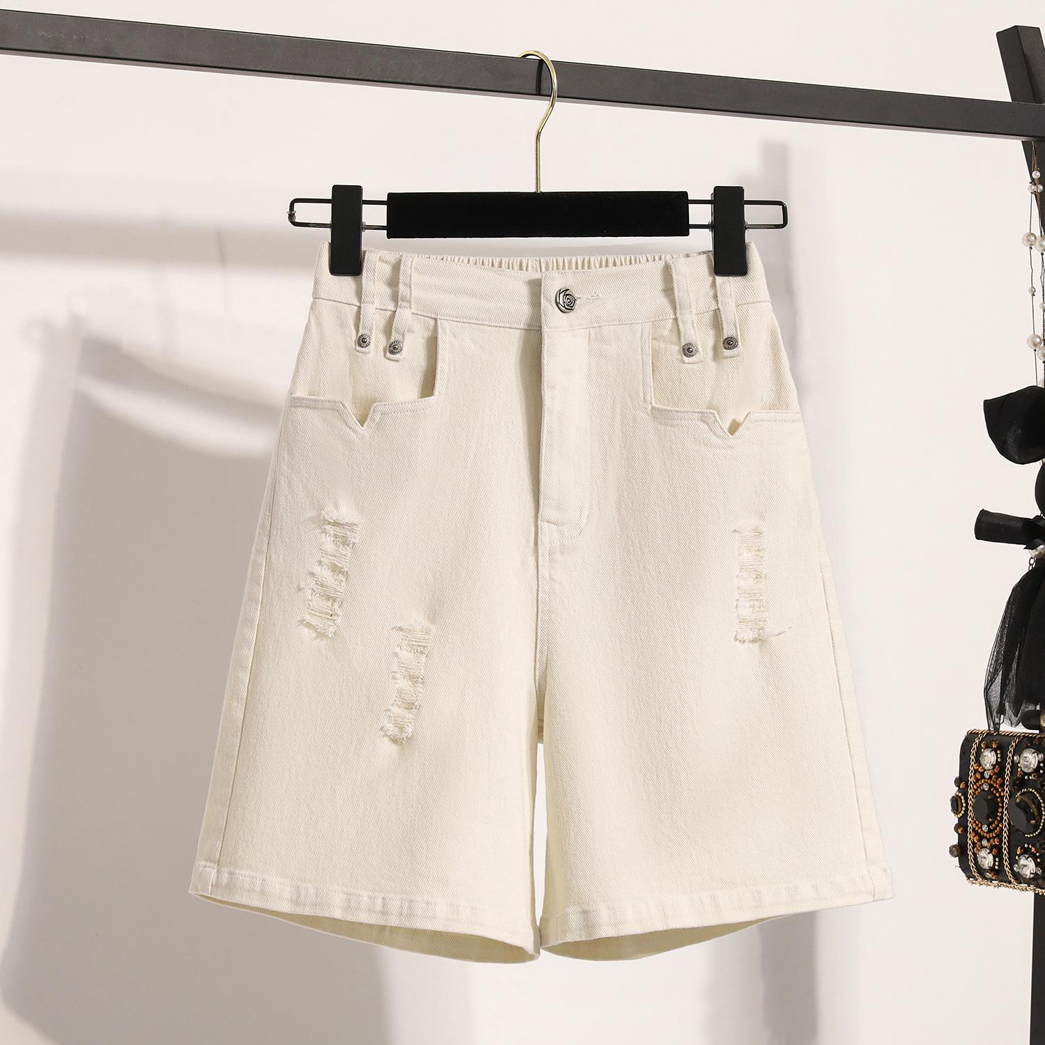 

DIMANAF Plus Size 2025 Женские шорты, брюки, летние свободные джинсы-шаровары, короткие базовые брюки с высокой талией и эластичным поясом XL бежевый