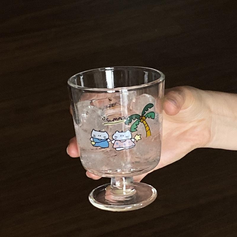 Ins Cute Cartoon Summer Coconut Tree Cat Goblet, Niche Simple Milk Cup Dessert Cup In The Ancient Style