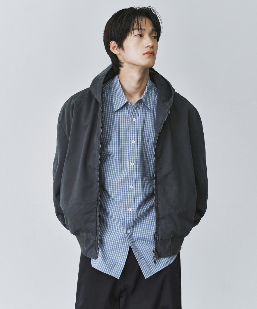 Branded Shirring Hood Bomber Jacket [Vintage Charcoal]