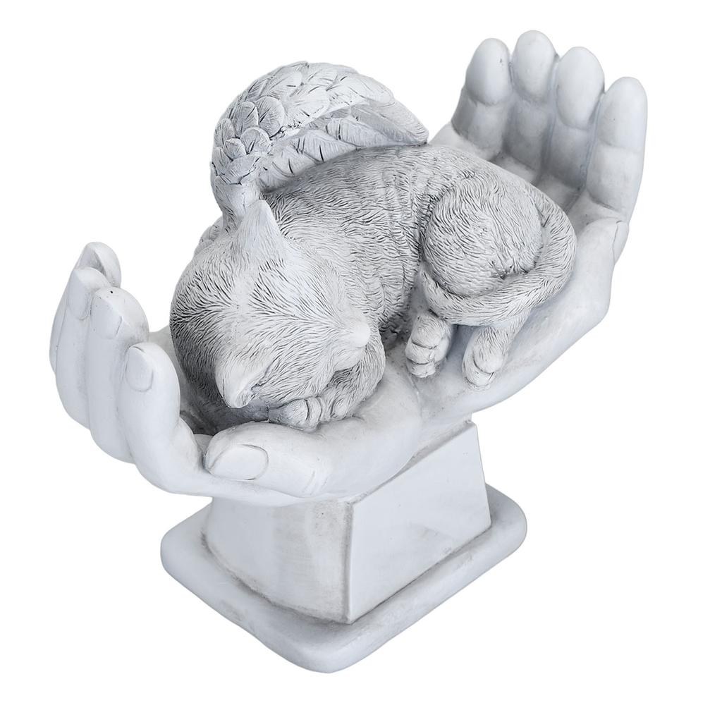 Pamětní socha mazlíčka Venkovní zahradní dekorace Ornament Anděl s Božíma rukama Náhrobek kočka