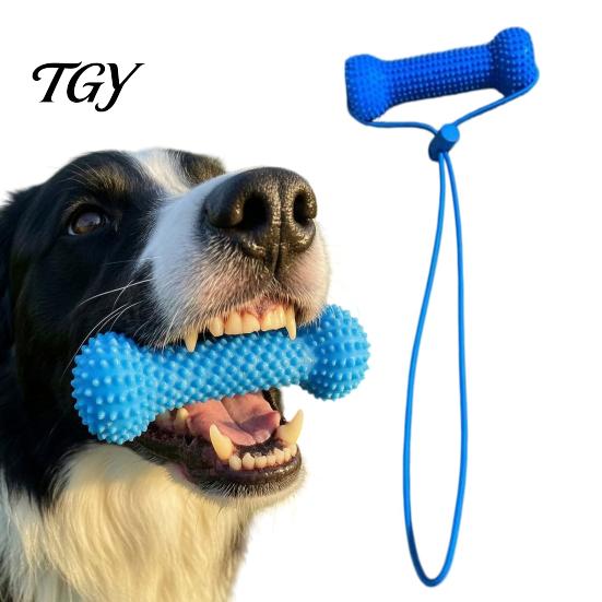 Interactive Dog Toothbrush Chew Toy, Teeth Brushing Tool with Adjustable Strap, Silicone Canine Molars Cleaning Toy Dental Prop, for Small Medium