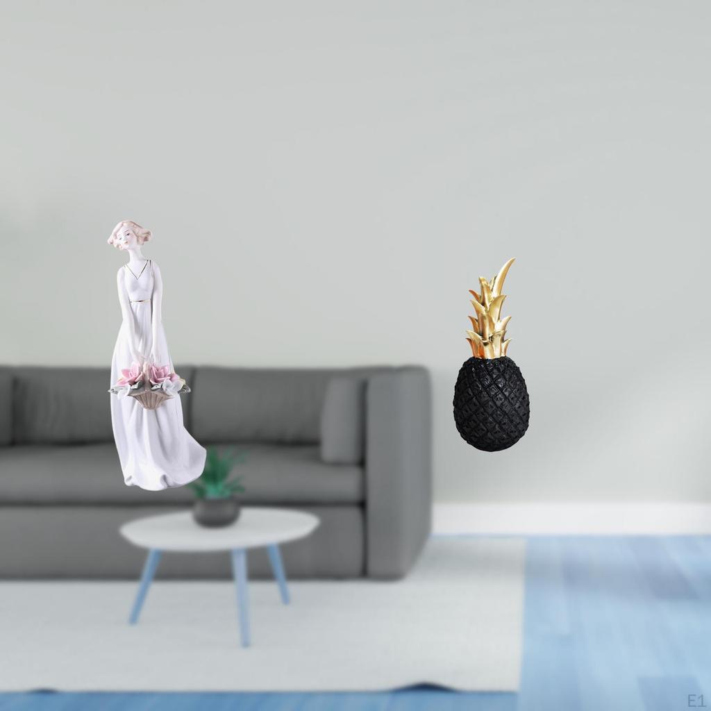 Porcelain Lady And Pineapple Sculpture Fusion Modern Nordic Girl Figurine with Decorative Fruit