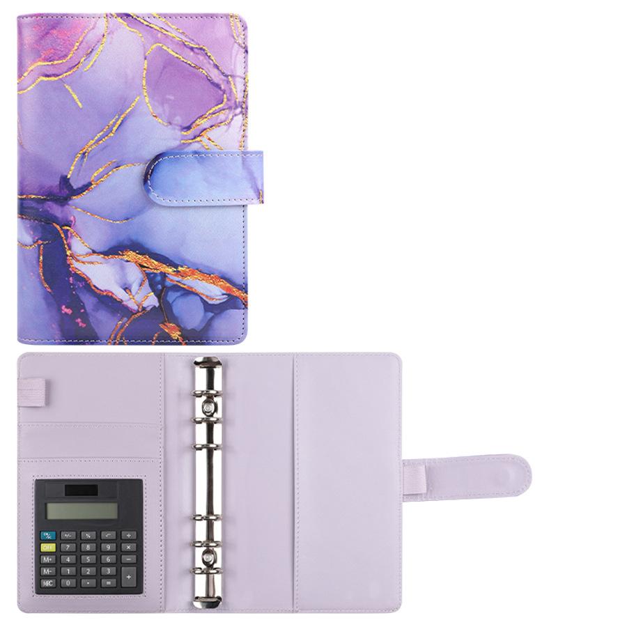 A6 Purple Marble with Calculator Money Budget Planner Binder Zipper EnvelopesCash Envelopes For Budgeting Money Organizer Binde