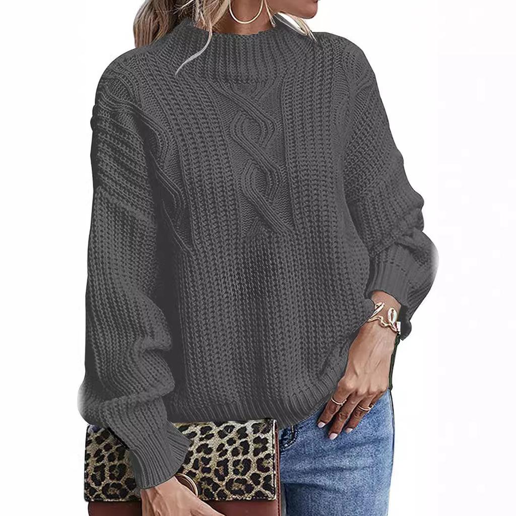 Women's Autumn Winter Sweater: Long Sleeve Mid Neck Slim Fit Base Layer Round Neck Pullover Luxurious Relaxed-fit Slimming and Versatile Top