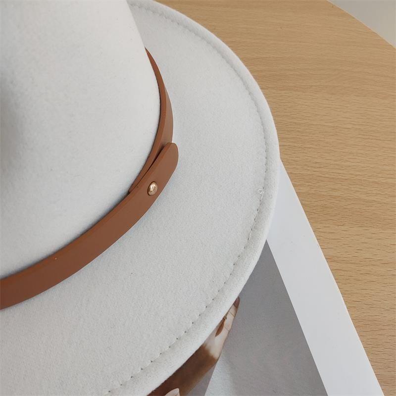 Winter British Style Brown Belt Soft Felt Hat Men'S And Women'S Gentleman'S Top Hat Large Flat Brim Woolen Warm Jazz Hat