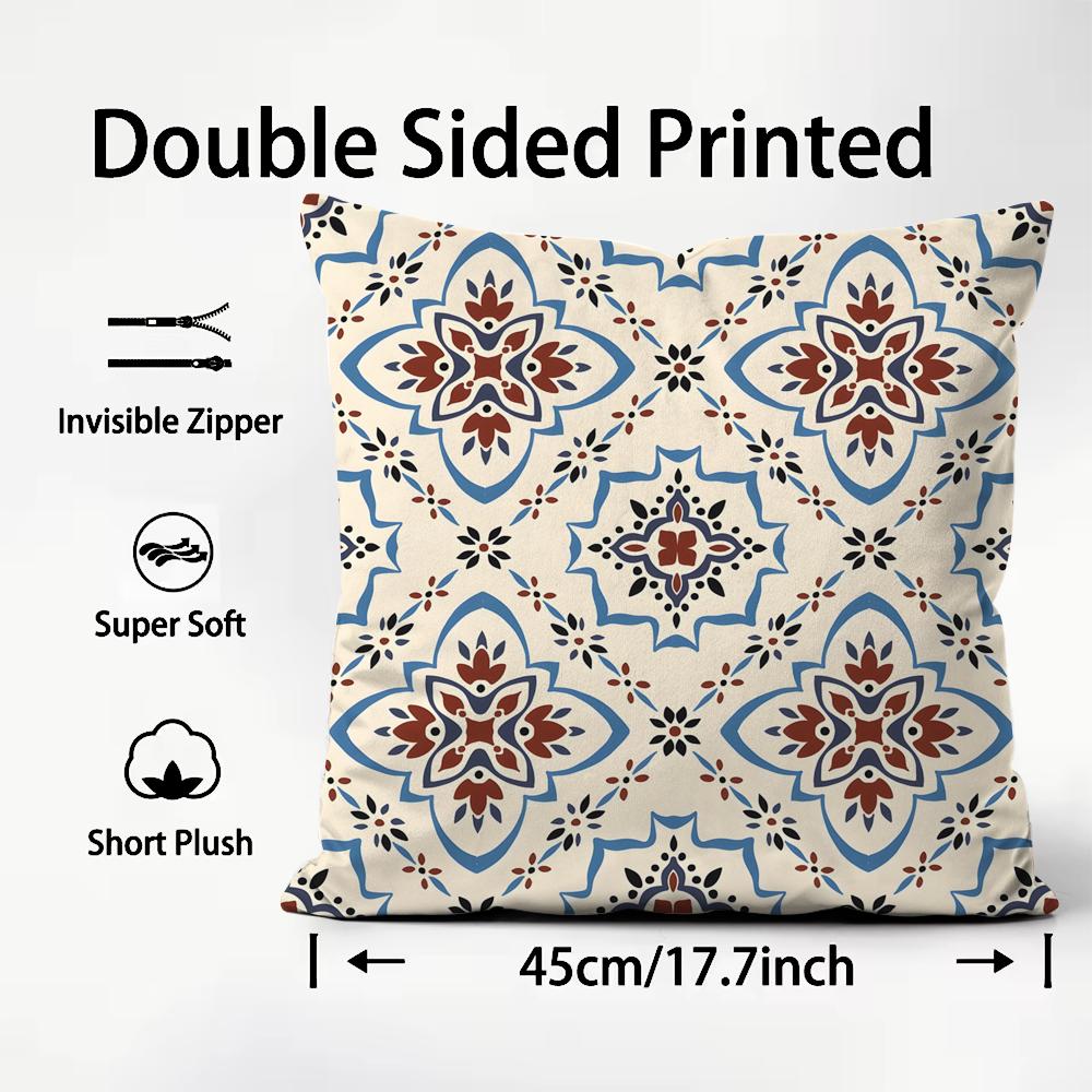 Boho Moroccan Pattern Style Cushion Cover Premium Comfort Reversible Pillow Cove -Two In One Design For Any Room & Car Interior