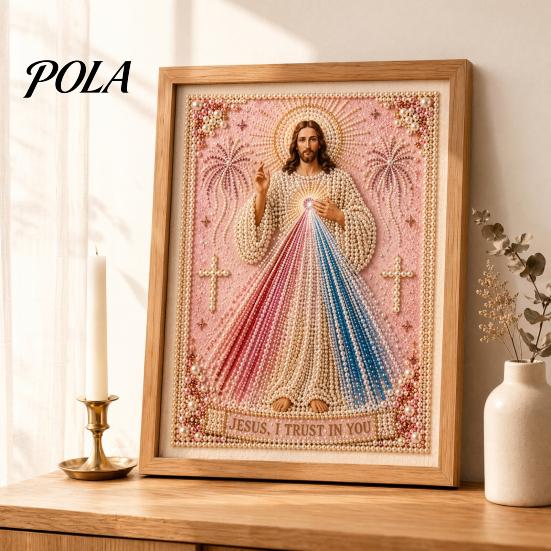 Kit Pittura Artistica Mary con Texture Perlescente 3D, Sacra Misericordia Gesù Fede Religiosa Kit Artigianale Fai da Te Finto per Adulti Principianti Decorazione Murale Cristiana
