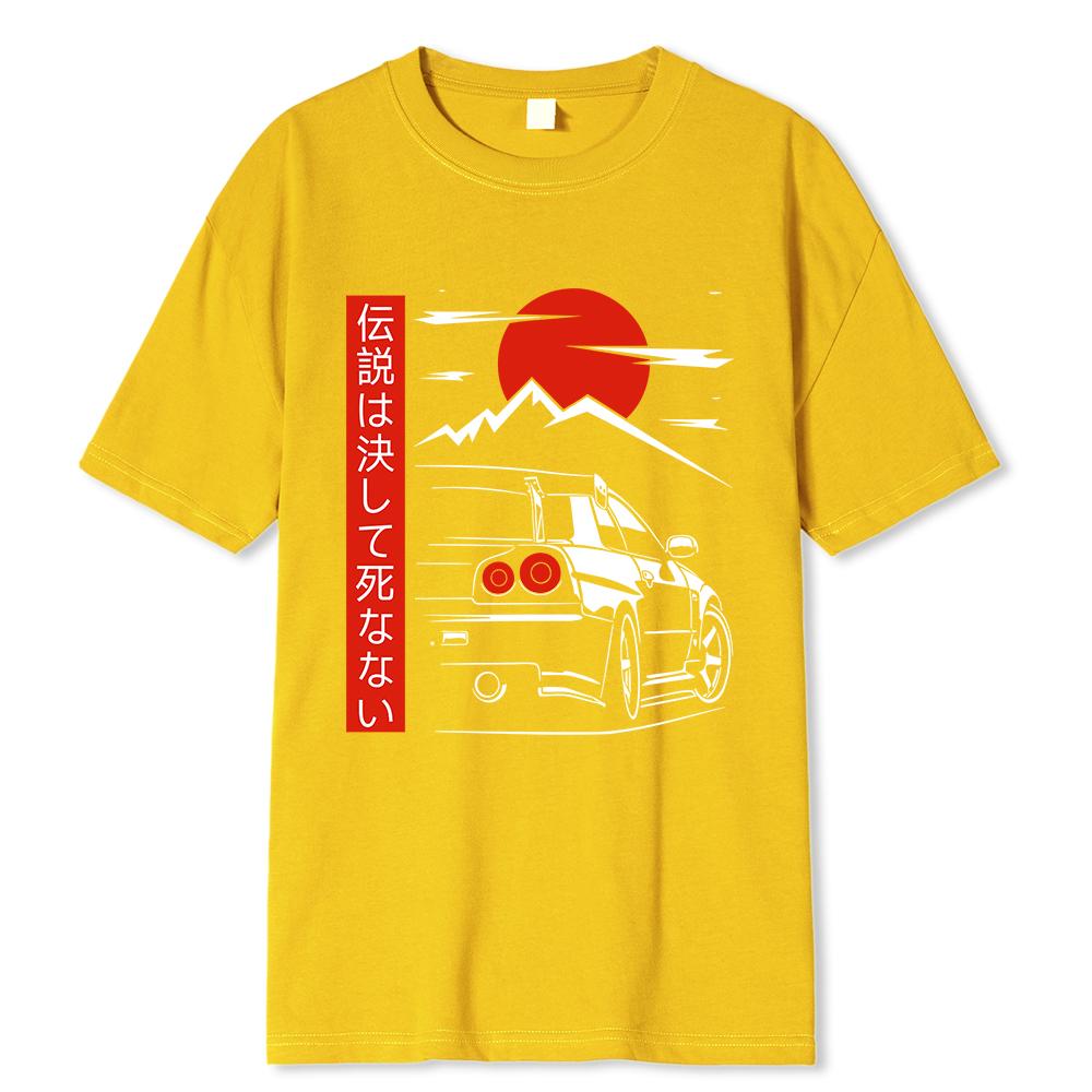Japanese Style Car Funny T Shirts Men Back Print Street Wear Original Design Oversize Tops Tee Loose Breathable Tees