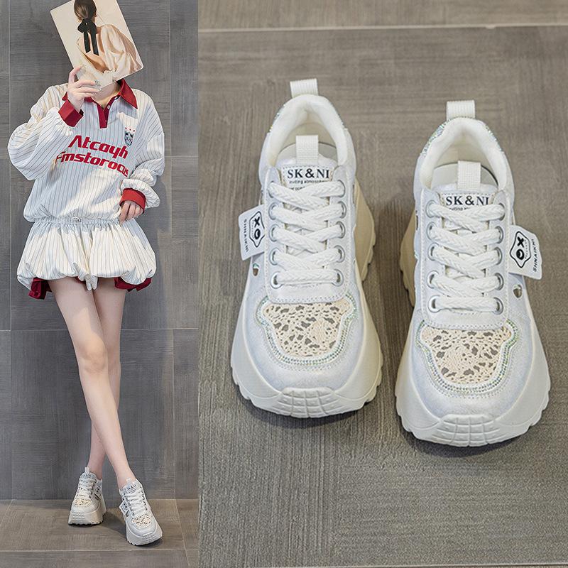 2025 summer new shoes versatile platform white shoes heightening women's shoes breathable feet small women's casual shoes