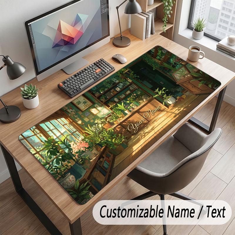 Floral Garden Theme Customized Mouse Pad Personalized Print Name Text Desk Mat For Home Office Table Decor