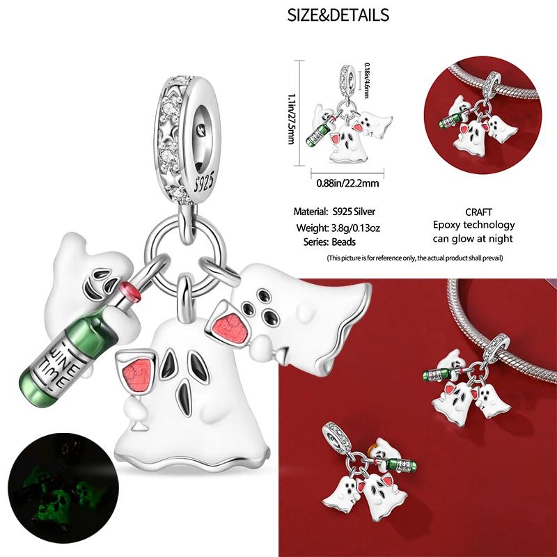 New Coppering Halloween Witch Skeleton Bat Charm Chain Beaded Fit Original Bracelet Diy Ladies Jewelry