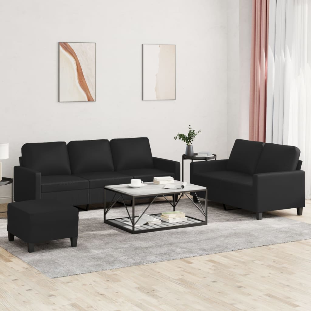 3 Piece Sofa Set with Cushions Black Artificial Leather