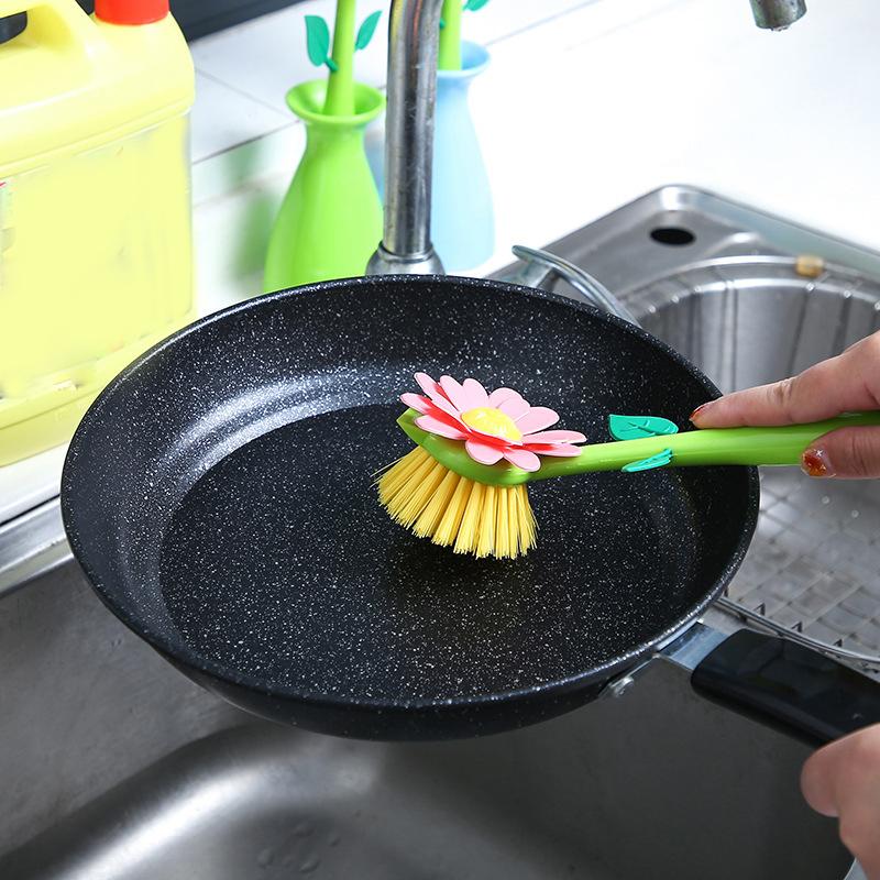 Soap Dispenser Sink Automatic Sponge Kitchen Bathroom Flower Shaped Cleaning Brush Pot Washing Tool with Handle Home Decoration