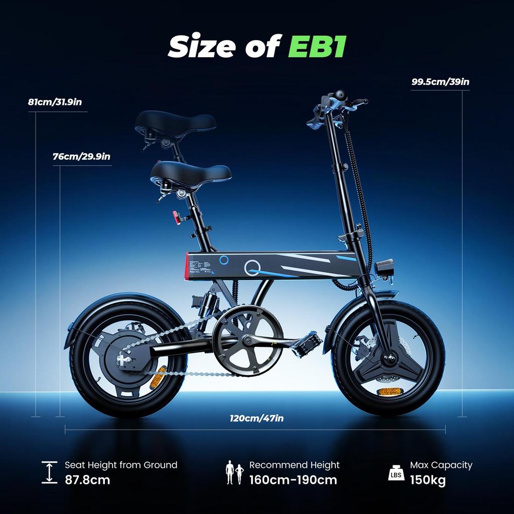 Electric Bike AgileRide EB1 500W 36V7.8Ah Battery 40KM Range 25km/h Speed 14 Inch For City Commute