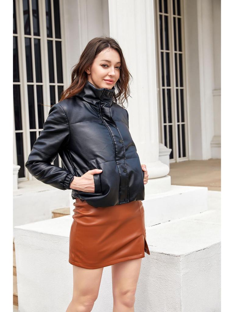 Neue Damen Europäische/Amerikanische Kurze Lederjacke - Herbst/Winter Verdickter Baumwollmantel