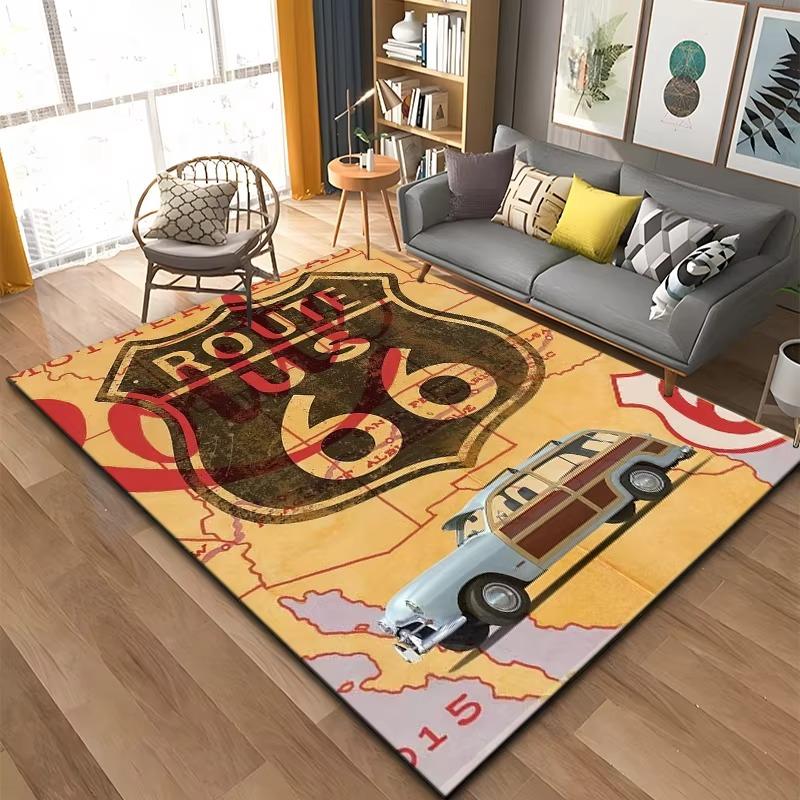 Historic Route 66 Pattern Rug Large Carpet Area for Living Room Kids Bedroom Sofa Kitchen Doormat Decor Child Non-slip Floor Mat