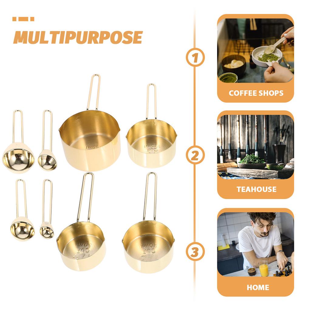 1Set Food Grade Stainless Steel Measuring Cups and Spoons Set Baking Measuring Tools Ergonomic Grip Rustproof Reusable Scoop Set