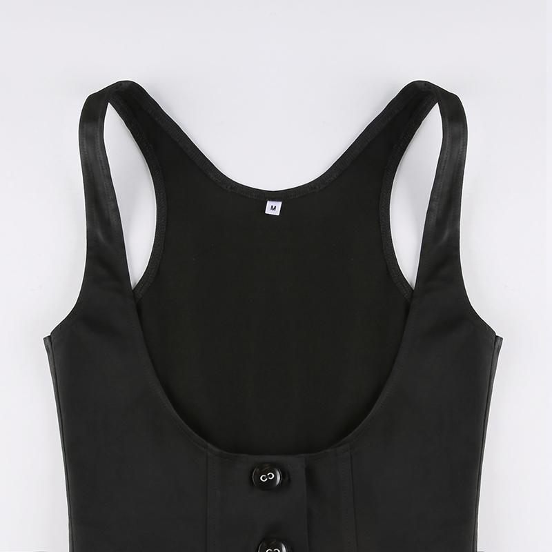 2KWEIRD Black Button Up Corset Top Women Fashion Sleeveless Skinny Tank Tops Vintage Y2k Streetwear Tees Harajuku 90s Girdle Vest