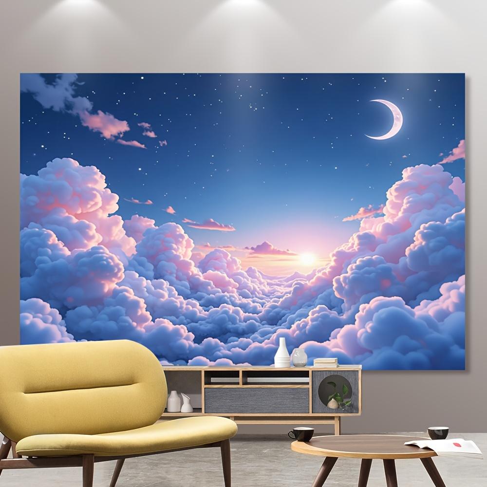 Dreamy Sky Clouds Sunset Moon Wall Tapestry 2D Flat Print Celestial Art Nature Decor Boho Style Home Interior Hanging