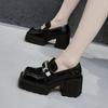Platform Loafers Women's 2025 Spring and Autumn New Versatile Height Increase One Pedal Thick Heel Black British Style Small Leather Shoes
