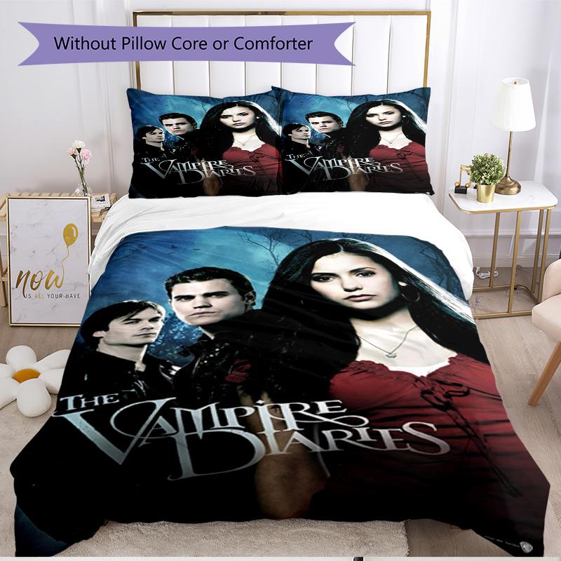 3pcs Duvet Cover Set (1*Duvet Cover + 2*Pillowcase, Without Core), The Vampire Diaries Print Soft All‑Season Bedding Set, Home Bedroom Decor Gift