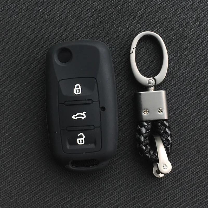 Silicone Car Key Case Cover for VW Volkswagen Passat B5 Polo T4 Golf 4 for Seat Leon 1 Altea Ateca for Skoda Octavia A5 Keychain
