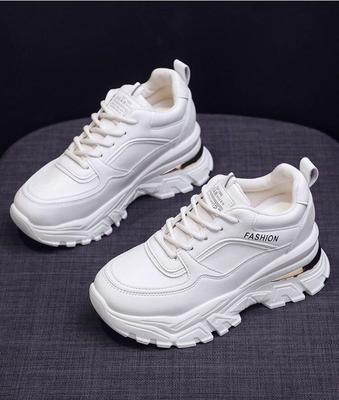 Weiße PU-Leder Chunky Sneaker Damen Herbst Winter Plateau Vulkanisierte Schuhe Frau Dicke Sohle Versteckte Absätze Sportschuhe