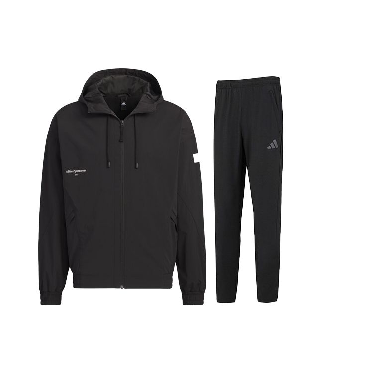 

Adidas Спортивная повседневная толстовка с капюшоном и однотонный прямой трикотажный комплект для бега для мужчин, активная одежда, черный цвет IP4980+IB8147 M