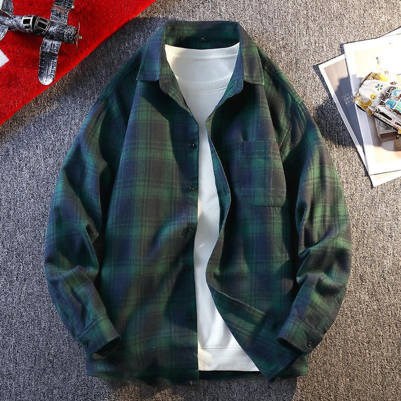 Camicia a Maniche Lunghe da Uomo Camicia Casual Larga Coreana Cappotto da Uomo