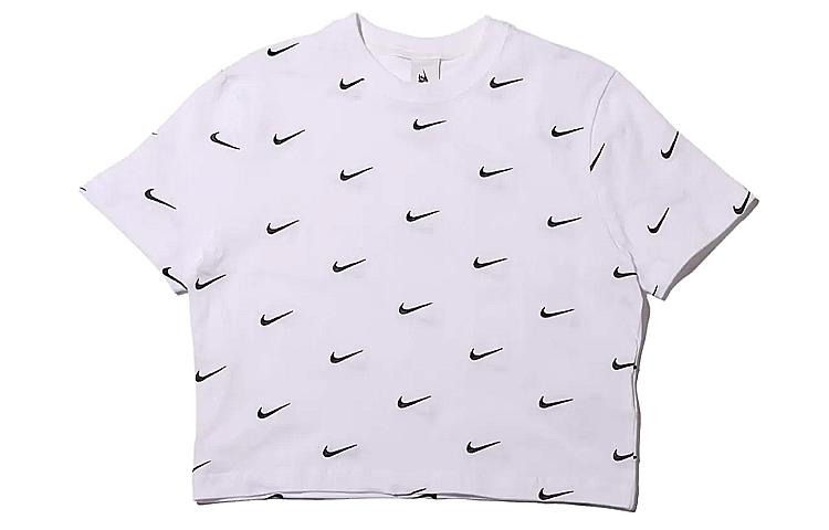 Nike All Over Swoosh Logo Cropped T Shirt White CK4092-100 XXS