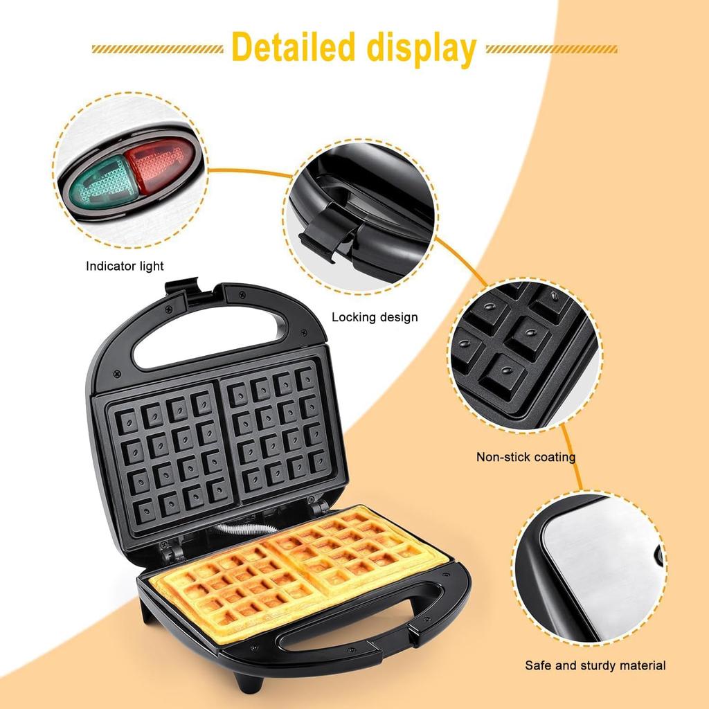 Waffle Maker, Dual Non-Stick Waffle Iron with Automatic Temperature Control, LED Indicator & Cool-Touch Handle, 750W, Easy To Clean Compact Waffle