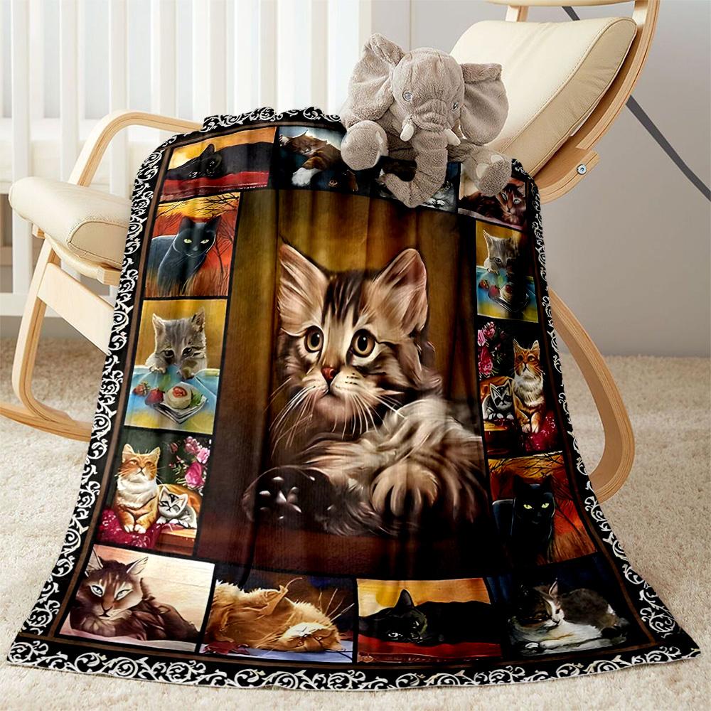 Cats In A Garden Flannel Blanket,Lightweight,Office Blanket,Sofa Blanket,Comfortable Blanket