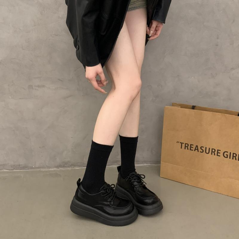 Small leather shoes women's new summer versatile muffin platform student lace-up retro single shoes