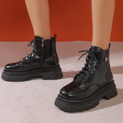 2024 Beige Schwarz Neu Damen Stiefeletten Herbst Winter Plateau Schnürstiefeletten Damen Punk Stiefel Dicke Sohle Kampfstiefeletten Weiblich Mujer