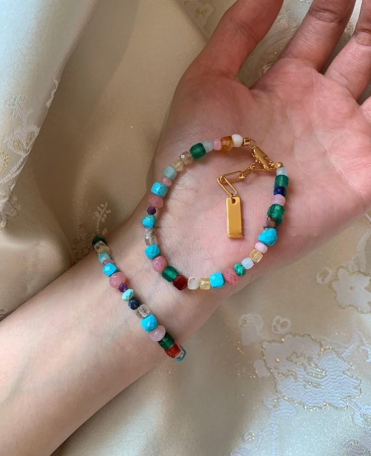 Imitate Colorful Natural Stone Beaded Necklace Women's Sweet and Fashionable Jewelry Set Elegant Accessories Neckchain for Girls