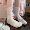 Korean Pink Sweet Floral Socks Women'S Spring And Summer Boneless Pile Socks Simple Lace Japanese Bow Tube Socks