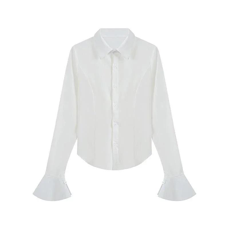 Sexy Slim Flared Sleeve Women's Shirt Solid Lapel Single-breasted Back Bandage Tunic Female Blouses Spring Trend New Lady