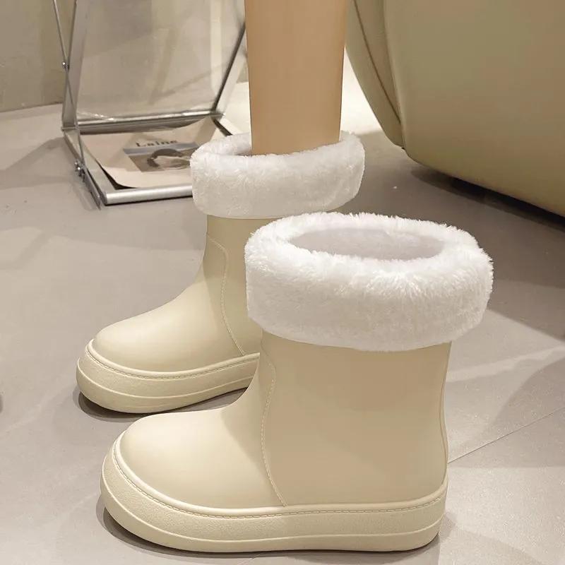 Plus velvet warm rain boots women's mid-tube non-slip rain boots wear-resistant waterproof snow boots women's detachable cotton sleeve