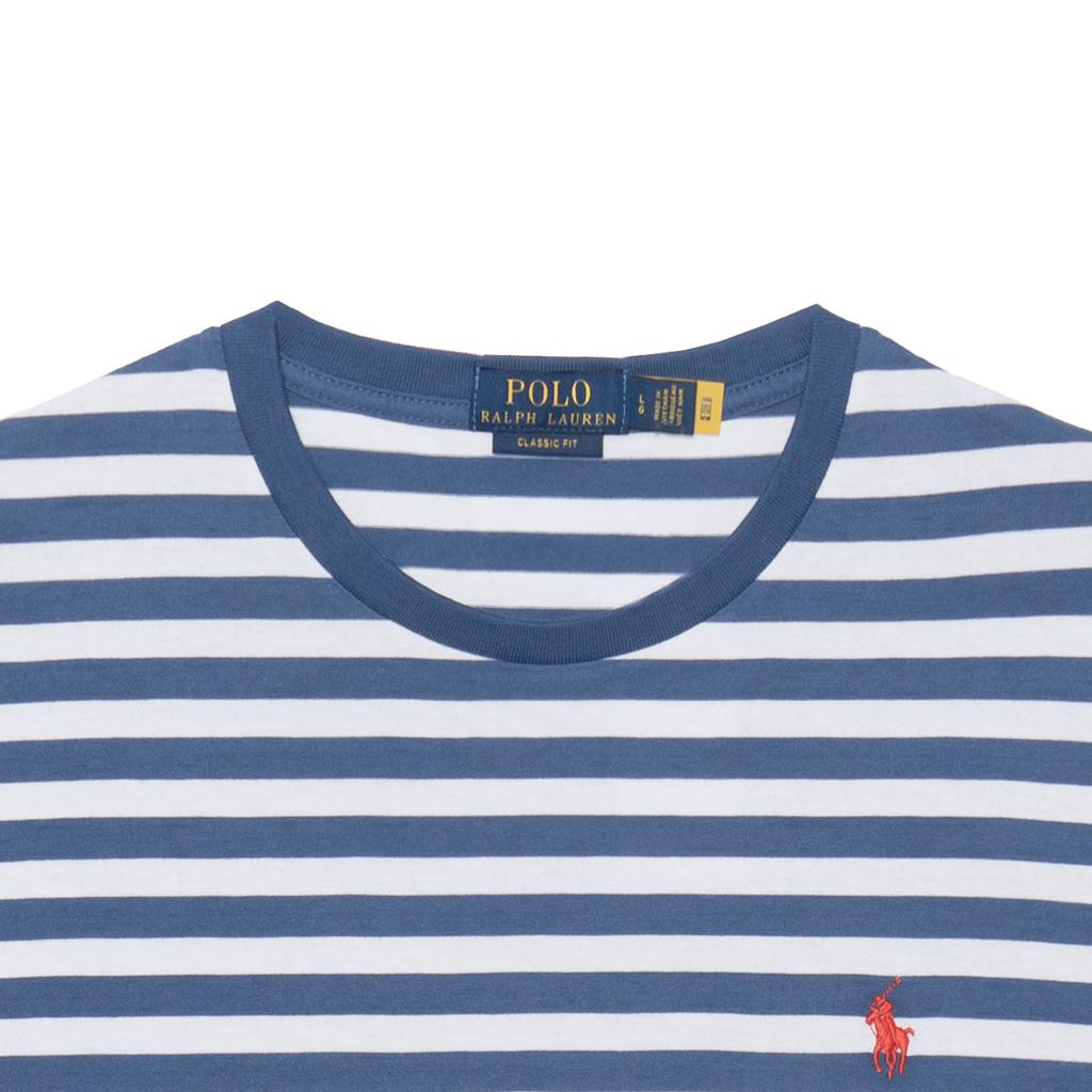 Polo Ralph Lauren SS23 Logo Embroidered Cotton Striped Crew Neck Short Sleeve T-Shirt Men Tops Blue 710906295-001