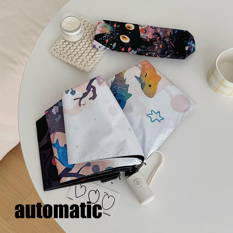 Cute Cartoon Fish and Cat Folding Umbrella Sun Protection Rain-proof UV Protection Umbrella Fully Automatic Sun Umbrella