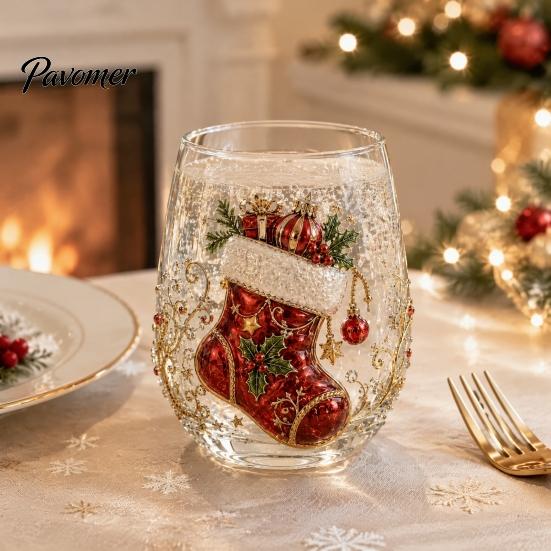 Bicchiere da Bere di Natale Creativo Trasparente con Motivo di Babbo Natale, Tazze da Tè Estetiche 3D Goffrate, Decorazione per la Casa delle Feste con Albero Ghirlanda Calzini