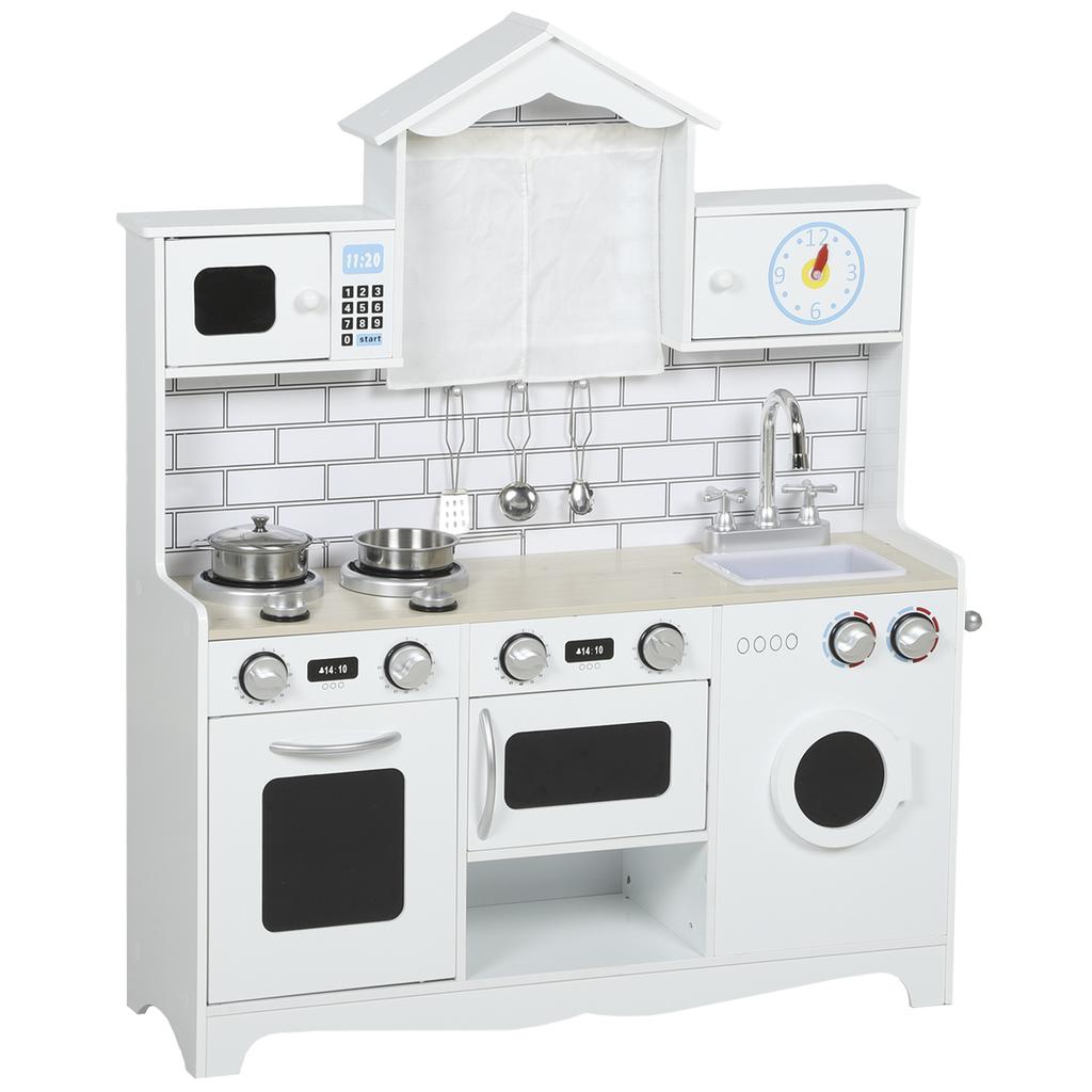 Kids Kitchen Play Kitchen with Oven Sink Sound Function and Accessories Gift for Girls Boys 3-6 Years White