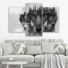 Three Piece Picture Canvas Print Wolf Forest Animals Black