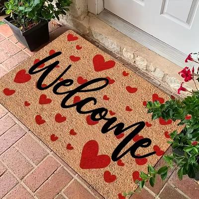 Red Love Welcome Doormat Kitchen Rug Bathroom Mat Washroom Floor Mat Carpet for Entrance Door Door Mat Funny Home Decoration