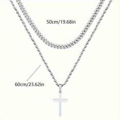 Collar con colgante de cruz de doble capa, suéter hip-hop de moda para hombre, accesorios de cadena