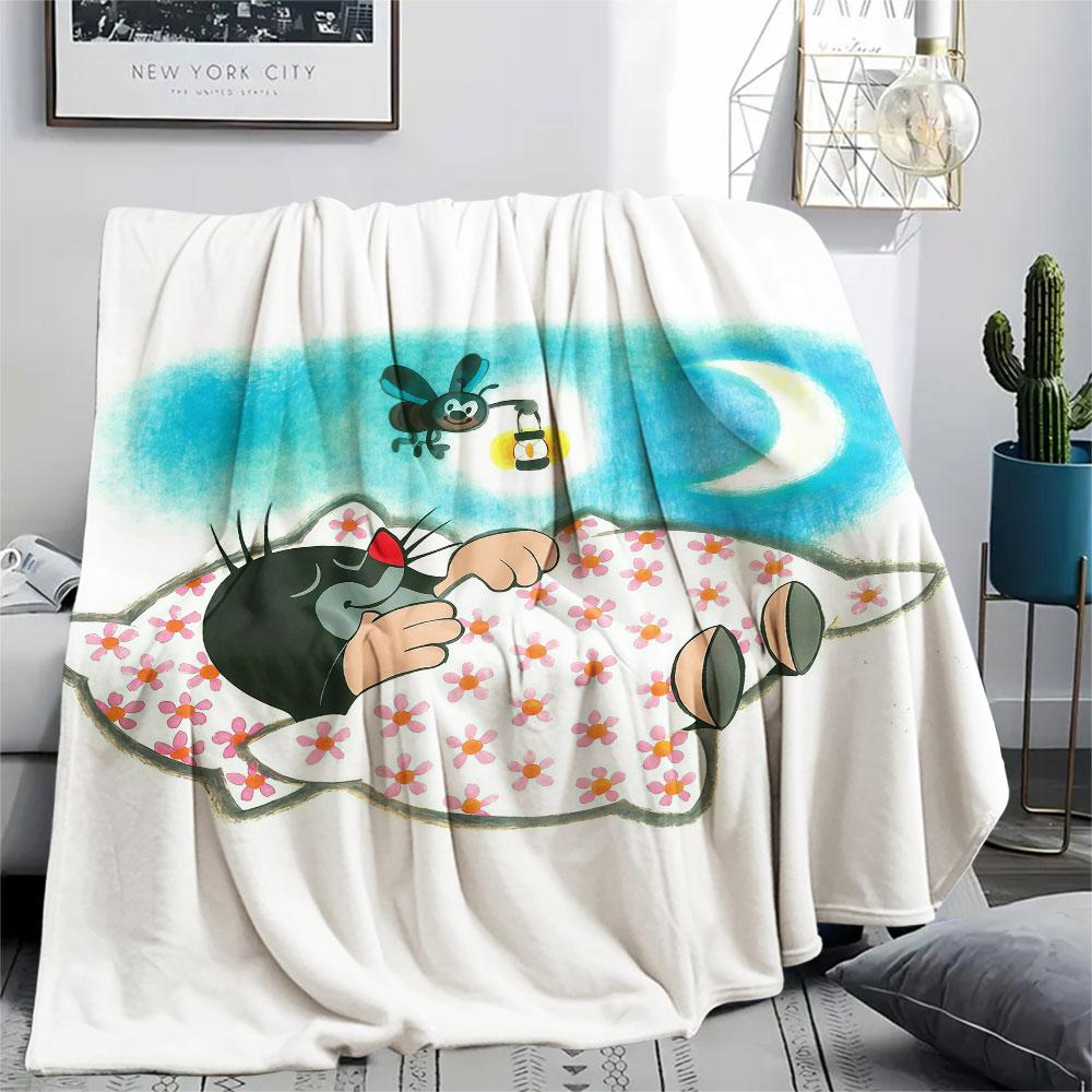 Krtek Printed Flannel Blanket, soft throw for bedroom sofa, washable, fan merchandise, great gift.