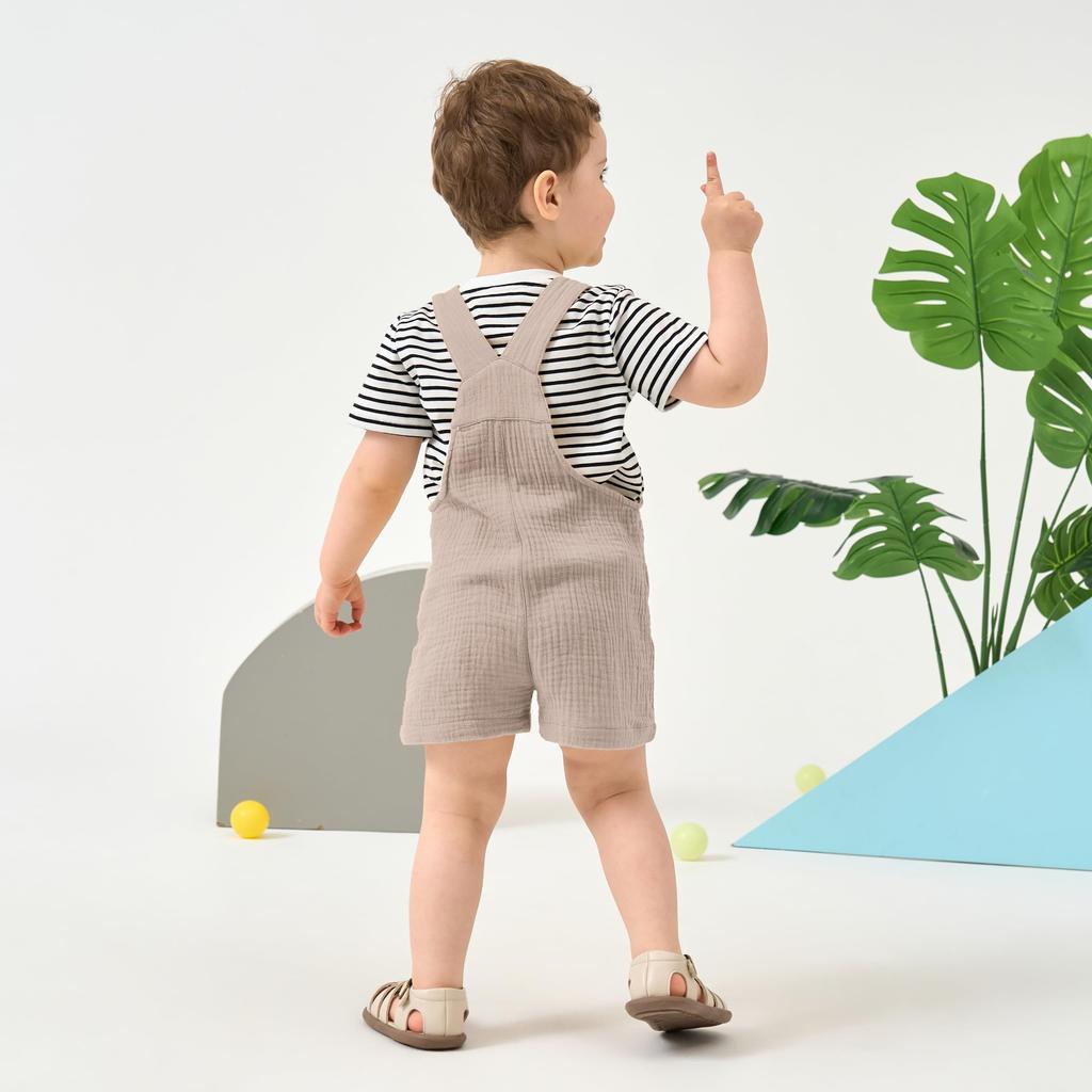 Baby Clothes Summer Short Sleeve Overalls Set Baby Clothes Overalls Boys Girls Cotton Gauze Embroidery Border Cute 80 90 [Volunboy] T-Shirt 2-Piece