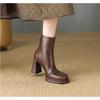 Fashion 2025 New Fall Winter Platform Back Zip Block Heel Booties Brown Vintage Boots