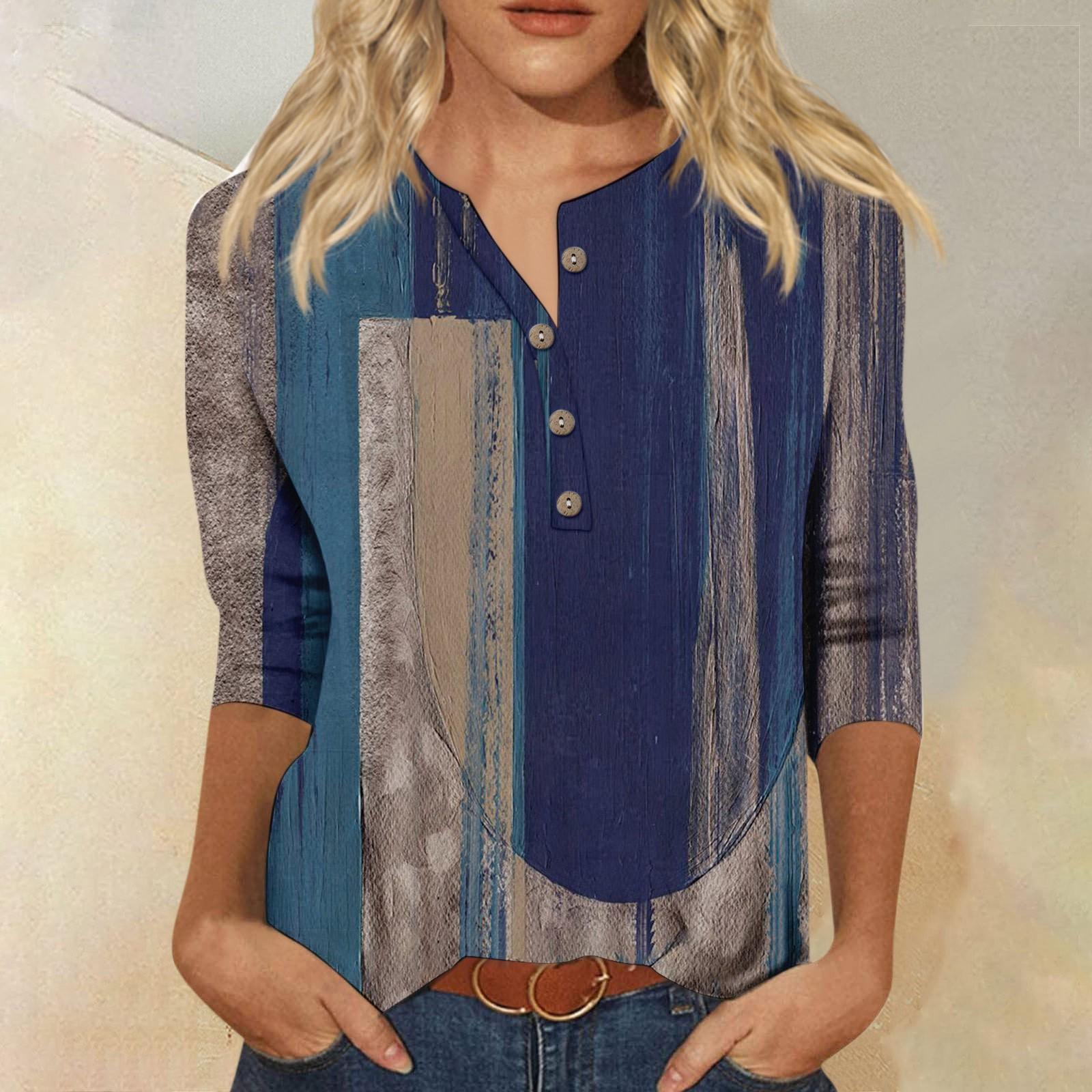 Женская мода Повседневная новая пуговица с круглым вырезом и рукавами 3/4 Свободная — фото 6